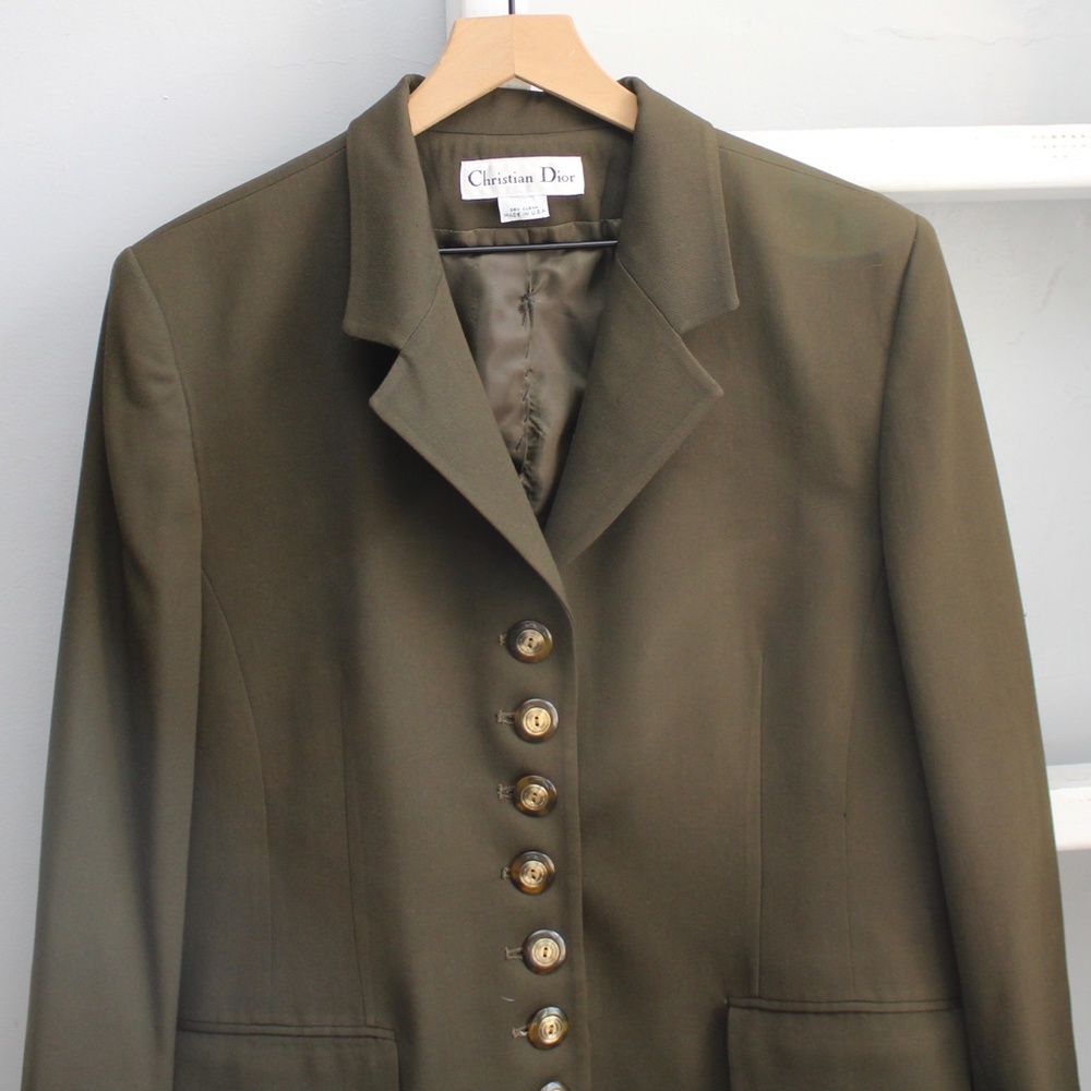 Christian Dior Vintage 90's Women's Green 7 Button Blazer Skirt Set - Picture 4 of 9